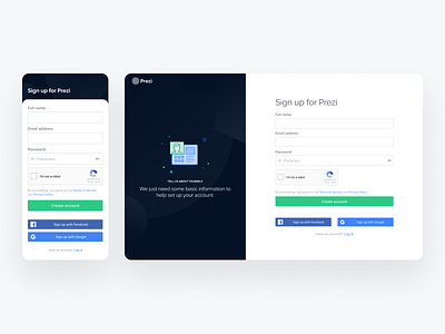 Prezi Basic Signup account form prezi registration sidebar signup social sso ui ux