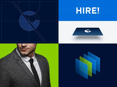 HIRE! ai blockchain blue cards ui circle logo darkblue flag logo green hr isometry logodesigner symbol