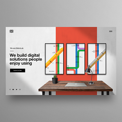 Landing Page UI Design clean ui homepage landingpage map massimo vignelli metro subway ui uidesign ux webdesign website design welcome page