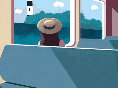 Withdrawal illustration illustration design landscape sea train travel vector vectorart woman