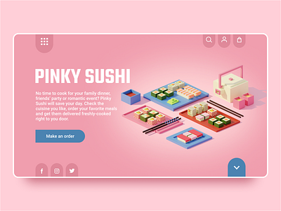 Pinky Sushi / Restaurant Concept Website 3d 3dart 3dillustration blender blender 3d blender3d clean color concept design eevee illustration landing page pink render ui uiux webdesign website