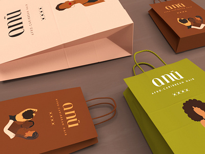 ANÜ | Paper Bags afro anu branding caribbean character design creative design digital graphic design hair illustration logo merch paper bags vector