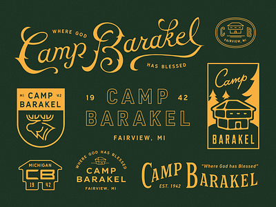 Camp Barakel adventure blockhouse branding cabin camp christian design great lakes handlettering lake lockup logo michigan moose mountains national park typography vintage type wilderness woods