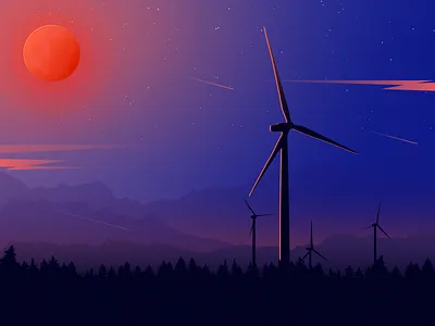 Windmill at twilight blue design dust illustration landscape design practice scenery twilight ui windmill