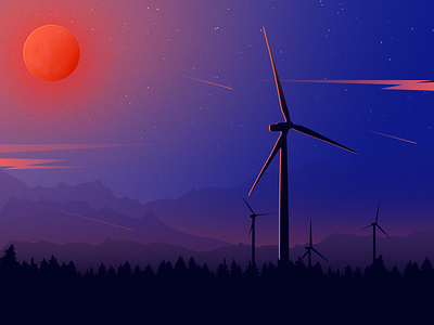 Windmill at twilight blue design dust illustration landscape design practice scenery twilight ui windmill