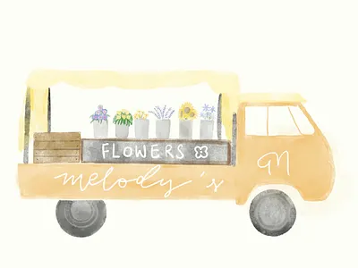 Floral Truck design flower graphic graphic design graphicdesign illustraion procreate watercolor yellow
