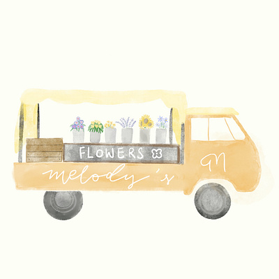 Floral Truck design flower graphic graphic design graphicdesign illustraion procreate watercolor yellow