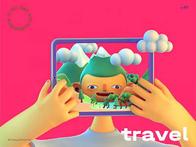 travel. quarantine series 3d character character design cinema 4d color covid 19 illustration ipad minimal mountains quarantine simple travel ui illustration