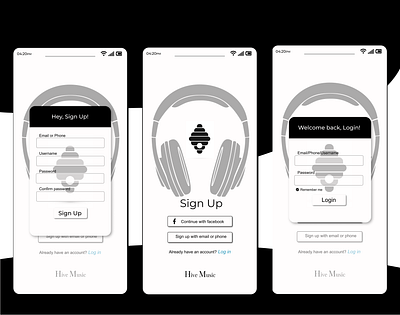 Hive Music sign up/login page dailyuichallenge design ui