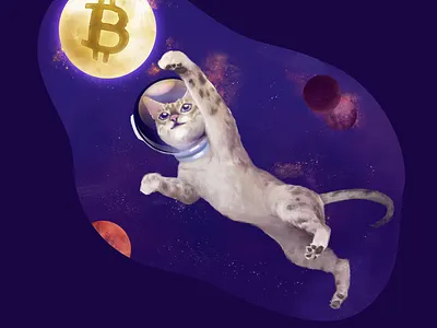 Amazing cat reaching for the unknown [financial structures] bitcoin cat cosmos cryptography decentralized digital currency fluffy helmet illustration mining moon paw planets space spacesuit stars