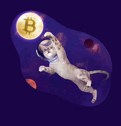 Amazing cat reaching for the unknown [financial structures] bitcoin cat cosmos cryptography decentralized digital currency fluffy helmet illustration mining moon paw planets space spacesuit stars