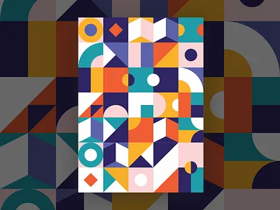 Geometric color and shape study abstract blue color geometric graphic palette pink poster red shape study shapes white yello