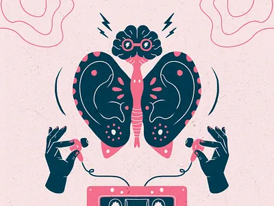 Indie Rock brain butterfly digital art digital painting drawing ears editorial illustration illustration indie indie rock metamorphosis music music illustration spotify cover vintage illustration