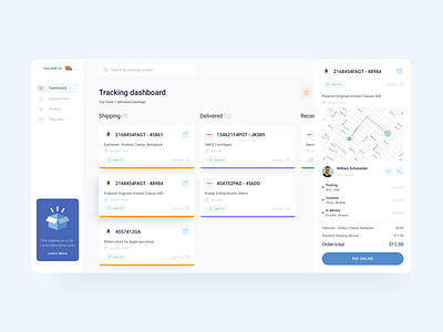 Tracknet - desktop dashboard concept clean ui courier dashboard dashboard ui delivery delivery truck design layout map progress shipping shipping company sidemenu tab tiles tracking app ui ux