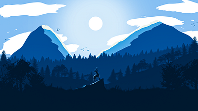 Illuminating Stag design hero area illustration landscape landscape illustration mountain mountain landscape night nightsky