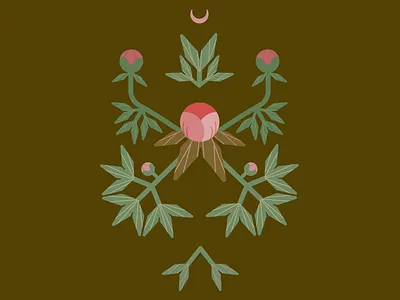 Peony botanical design floral floralpattern folk geometrical illustration midcentury pattern vector