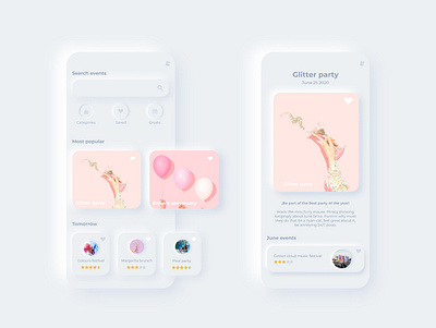 Neomorphic events app app design app ui app ui design event app events neomorphic neomorphism pastel colors ui white ui