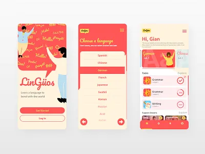 Language Learning App adobe xd app aprendizaje hello idioma ilustration language learning people red rojo ui ux uxui
