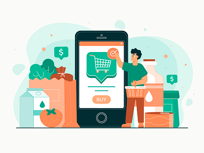 Online Grocery Shopping 2d art app flat freebie illustration landing page shopping app ui