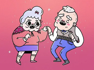 Happy dance 2d cartoon cartoon character cartoon illustration character characterdesign cute dance dancer grandma granpa happy illustration illustrator procreate
