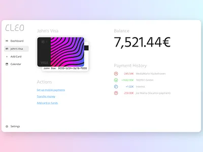Credit Card management Dashboard "Cleo" banking concept design finance financial financial app ui ui design uidesign web webapp webdesign website