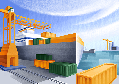 Matris header cargo cargo ship container header illustration ipadpro loading logistics port procreate sail ho studio ship sho studio web illustration