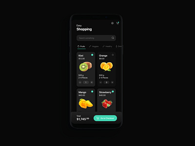 Shopping Cart. Dark mode app app design card checkout concept dark app dark mode design fruit shopping ui ui design ux design