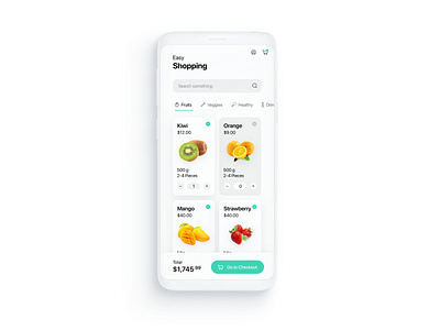 Shopping Cart app app design card checkout concept design fruits light mode shopping ui ui design ux design