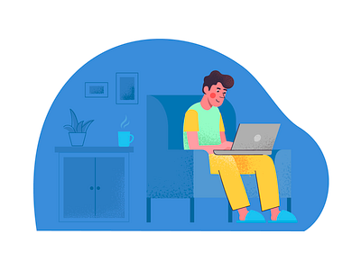 remote working artwork coffee comfort design designer freelancer home office homework illustration laptop man remote work ui ux vector web