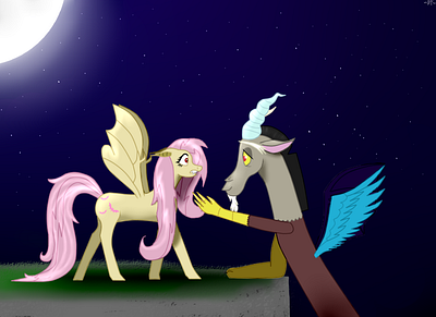 Discord Meets Flutterbat digitalart discord fanart flutterbat fluttershy mlp night