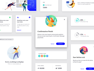 Whispir | Cards and Popups cards ui messaging modal platform design popup ui design whispir
