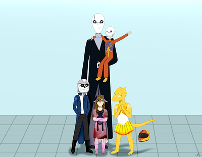 EvolveTale 1st Halloween alphys costumes digitalart dt evolvetale fanart kids papyrus racecardrivercostume sailorsuncostume sans undertale undertaleau undertaleoc w.d. gaster