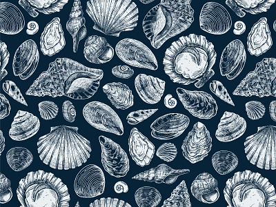 Shells fish illustration ink line pattern sea shell stock vector xara