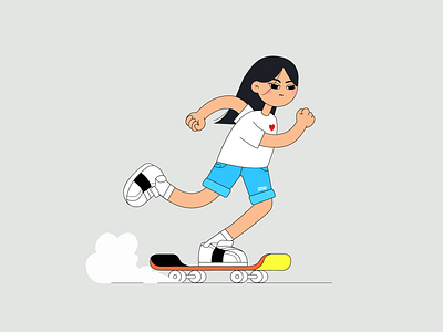 Skateboarding 2d blue characterdesign colors design girl hair illustration jeans orange skateboard smoke sneakers tshirt valentino walkcycle woman