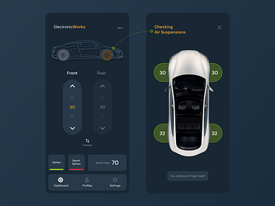 Car Air Suspension Control App (Dark UI) dailyui dark mode dark them darkui design dribbble ios supercar suspension ui uiux