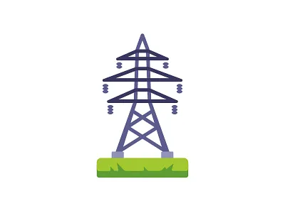 Transmission tower daily design electric flat icon illustration lines power tower transmission vector