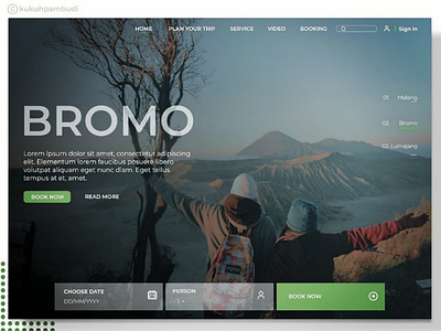 Hero section travel website adventure bromo indonesia landingpage plan travel trip websit