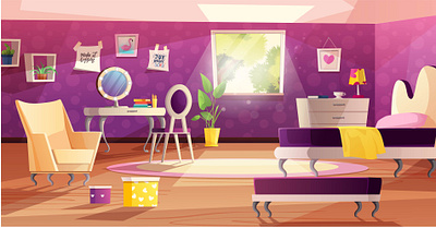 Girl's room background cartoon estate flat game girls illustration interior room vector