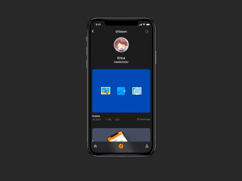 Dribbble Dark mode ui