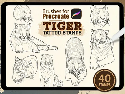 Procreate Tiger Tattoo Stamps branding branding design procreate app procreate art procreate brushes procreate illustration procreate lettering procreateapp