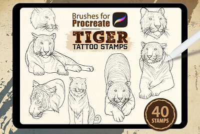 Procreate Tiger Tattoo Stamps branding branding design procreate app procreate art procreate brushes procreate illustration procreate lettering procreateapp