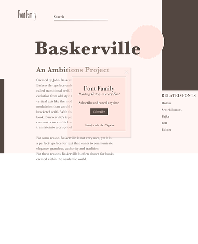 Pop-up overlay on Concept Web Page about Fonts composition illustrator overlay popup typography ui ux website design