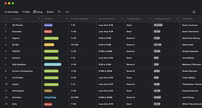 Dark Mode Airtable airtable darkmode design funds hd startups web