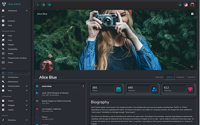 Vuse Admin - Premium Vuejs Admin Template chat dark dashboard design light neumorphic neumorphism profile design profile page scss template ui vue.js vuejs vuetify
