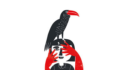 Ornithophobia art editorial illustration magazine mental health phobia two colors