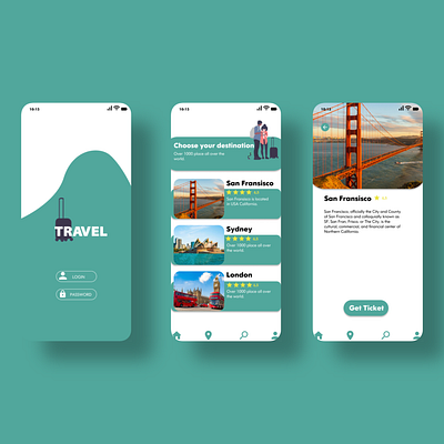 travel mobil app desain app branding design flat icon logo type ui ux website