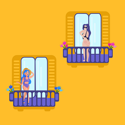 summer on balcony girls 2020 art balcony character design flat girl illustration neighborhoods self isolation summer vector vector illustration woman