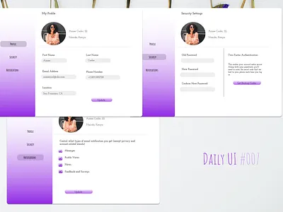 Settings Page UI dailyui day007 day7 purple settings page settings ui ui ui design webapp design