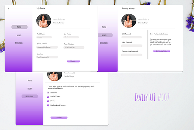 Settings Page UI dailyui day007 day7 purple settings page settings ui ui ui design webapp design