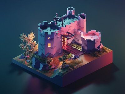 Kaer Morhen 3d blender castle diorama fanart illustration isometric low poly lowpoly lowpolyart medieval render witcher